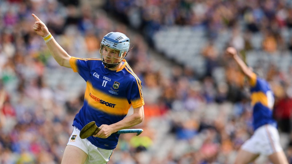 Jake Morris of Tipperary celebrates after scoring his team's first goal of the match during the Electric Ireland GAA Hurling All-Ireland Minor Championship Final in Croke Park.